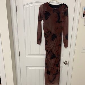 SHEIN Long Sleeve Brown and Black Dress